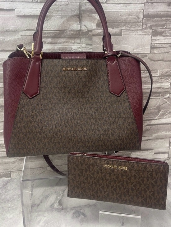 Michael Kors Handbags - Michael Kors Kimberly Brown/Red Large Satchel & Matching Wallet Merlot Multi